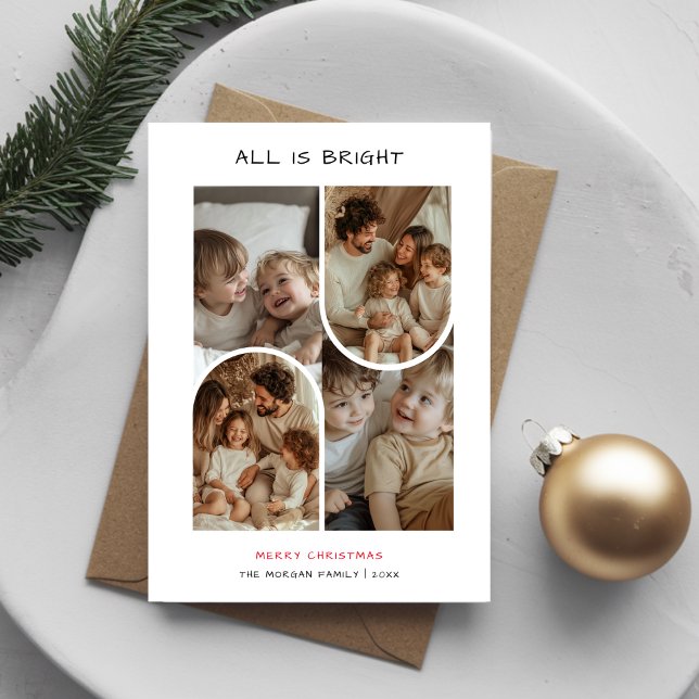 Casual Handwriting All Is Bright Christmas Photo Holiday Card (Creator Uploaded)