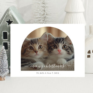 Casual Handwriting Arch Photo Meowy Christmas Holiday Card
