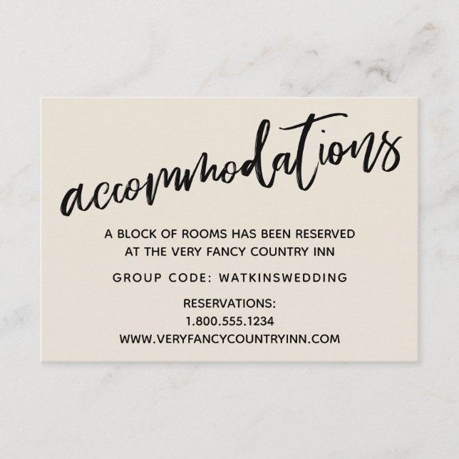 Casual Handwriting Cream Wedding Accommodations Enclosure Card (Front)