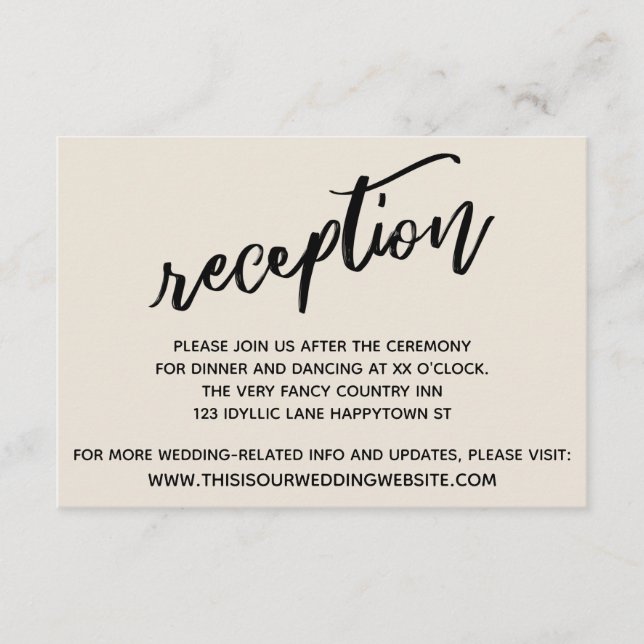 Casual Handwriting Cream Wedding Reception Enclosure Card (Front)