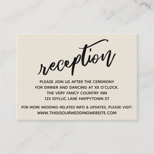 Casual Handwriting Cream Wedding Reception Enclosure Card (Front)