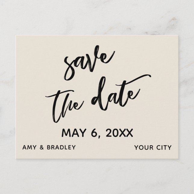 Casual Handwriting Cream Wedding Save the Date Announcement Postcard (Front)