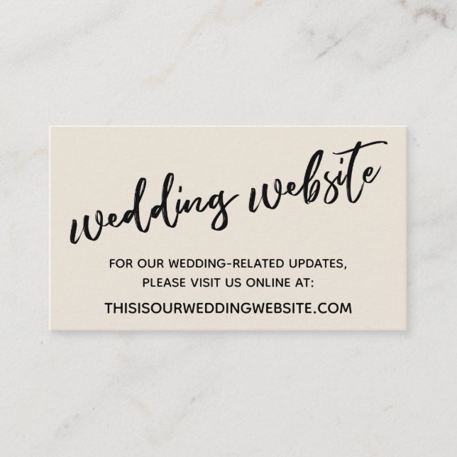 Casual Handwriting Cream Wedding Website Enclosure Card (Front)
