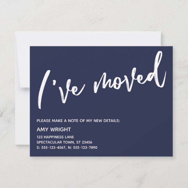 Casual Handwriting I've Moved Navy Announcement (Front)