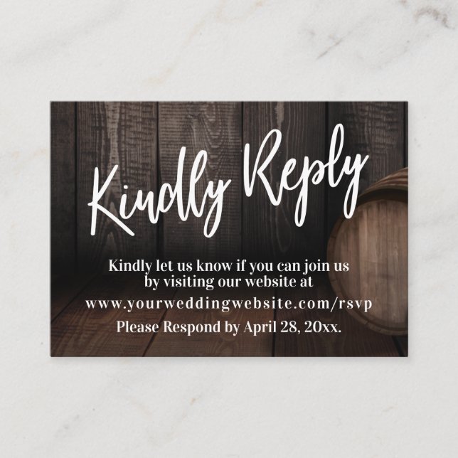 Casual Handwriting Kindly Reply  Wooden Barrel Enclosure Card (Front)