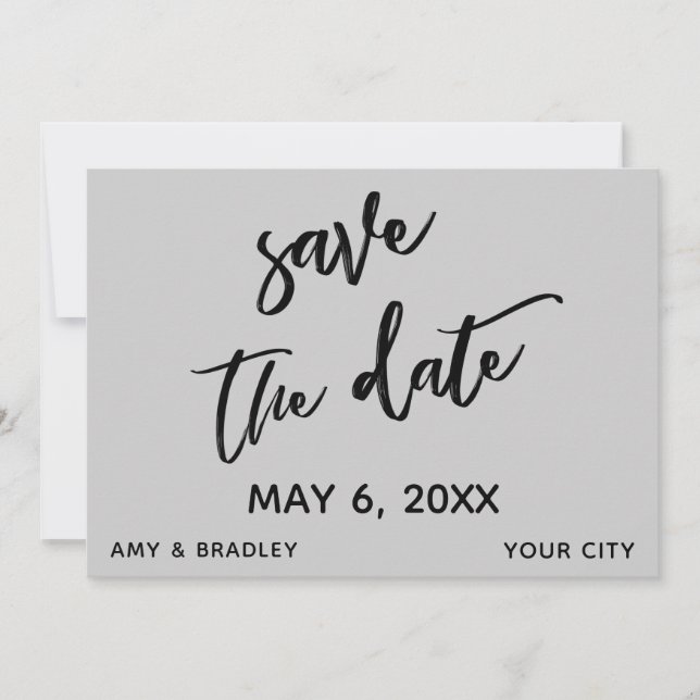 Casual Handwriting Light Grey Wedding Typography Save The Date (Front)