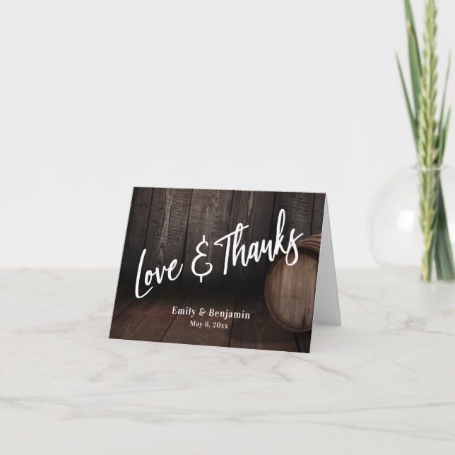 Casual Handwriting Love & Thanks Wooden Barrel Thank You Card (Front)