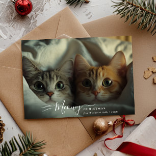Casual Handwriting Meowy Christmas Photo Overlay Holiday Card