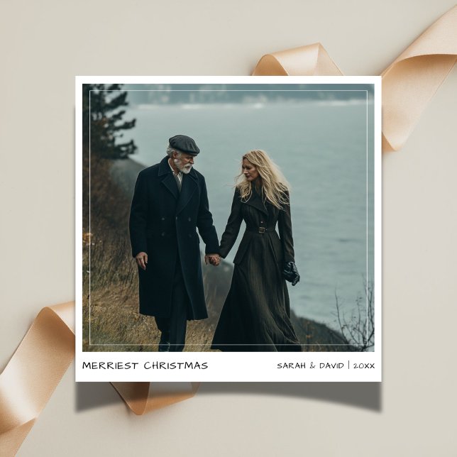 Casual Handwriting Merriest Christmas Couple Photo Holiday Card (Creator Uploaded)