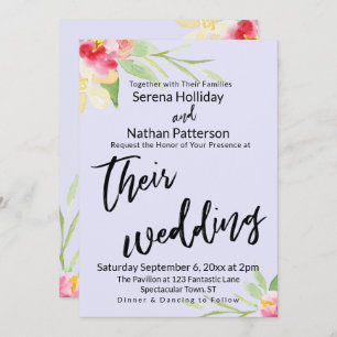Casual Handwriting Painted Floral Lavender Wedding Invitation