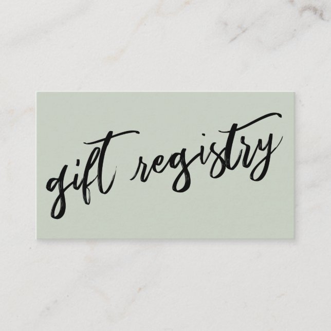 Casual Handwriting Sage Green Gift Registry Enclosure Card (Front)