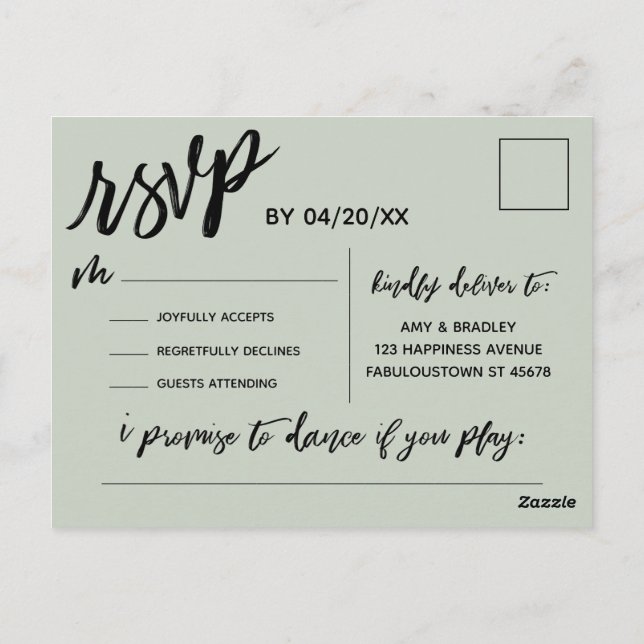 Casual Handwriting Sage Green RSVP Song Request Postcard (Back)