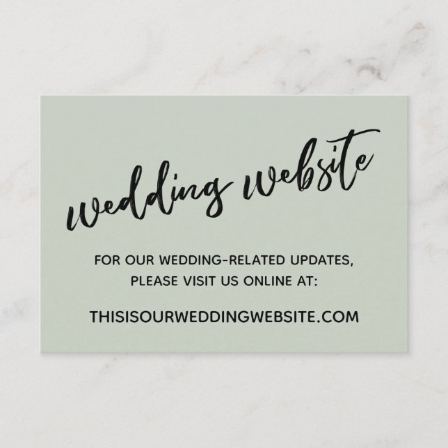 Casual Handwriting Sage Green Wedding Website Enclosure Card (Front)