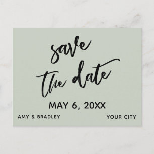 Casual Handwriting Sage Wedding Save the Date Announcement Postcard