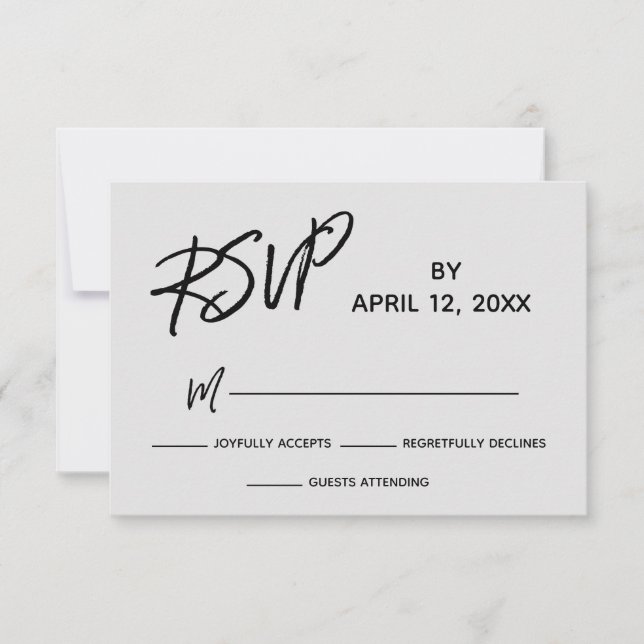 Casual Handwriting Script Grey Wedding RSVP Card (Front)
