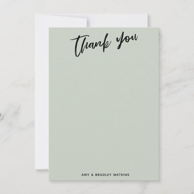 Casual Handwriting Simple Typography Sage Green Thank You Card (Front)
