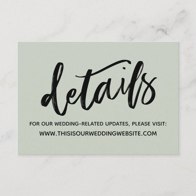 Casual Handwriting Simple Wedding Details Sage Enclosure Card (Front)