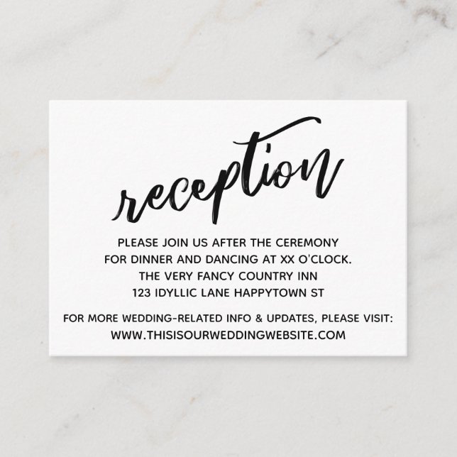 Casual Handwriting Simple Wedding Reception Enclosure Card (Front)