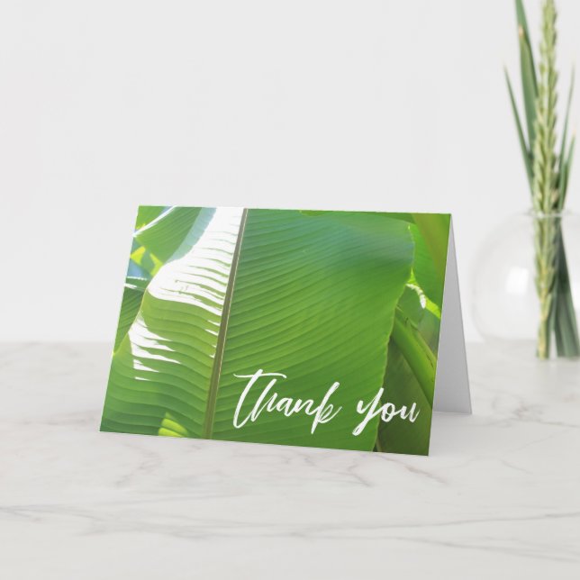 Casual Handwriting Thank You, Banana Leaf Photo Card (Front)
