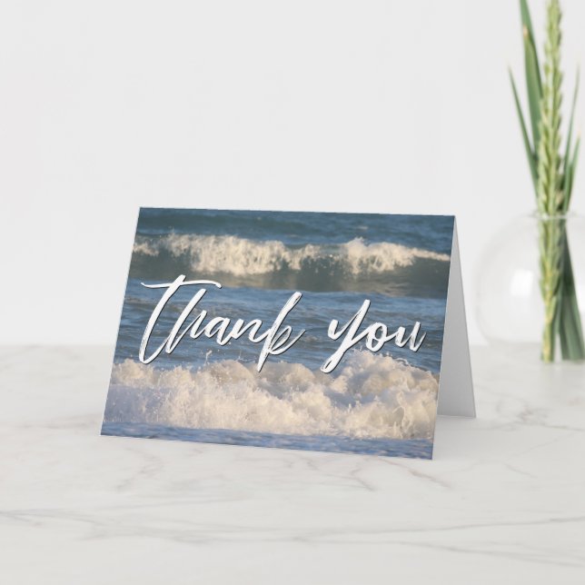 Casual Handwriting Thank You Crashing Ocean Waves Card (Front)