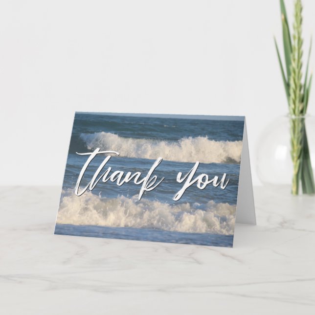 Casual Handwriting Thank You Crashing Waves Card (Front)