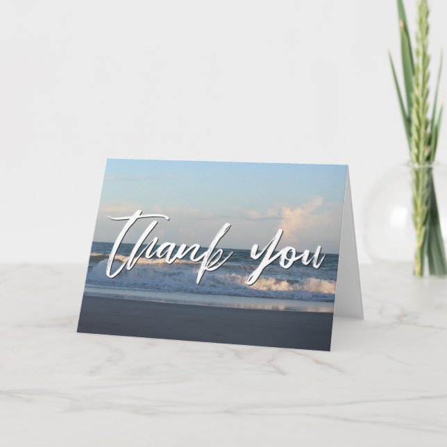 Casual Handwriting Thank You Evening Ocean Waves Card (Front)