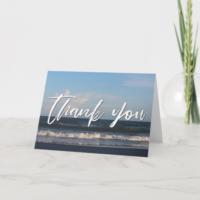 Casual Handwriting Thank You Evening Ocean Waves Card (Front)