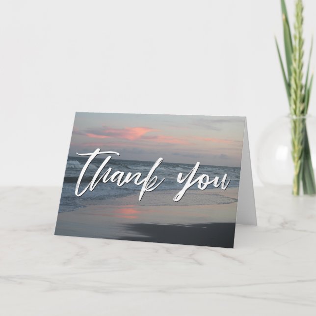 Casual Handwriting Thank You Topsail Beach Sunset  Card (Front)