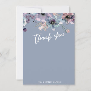 Casual Handwriting Typography Floral Dusty Blue Thank You Card