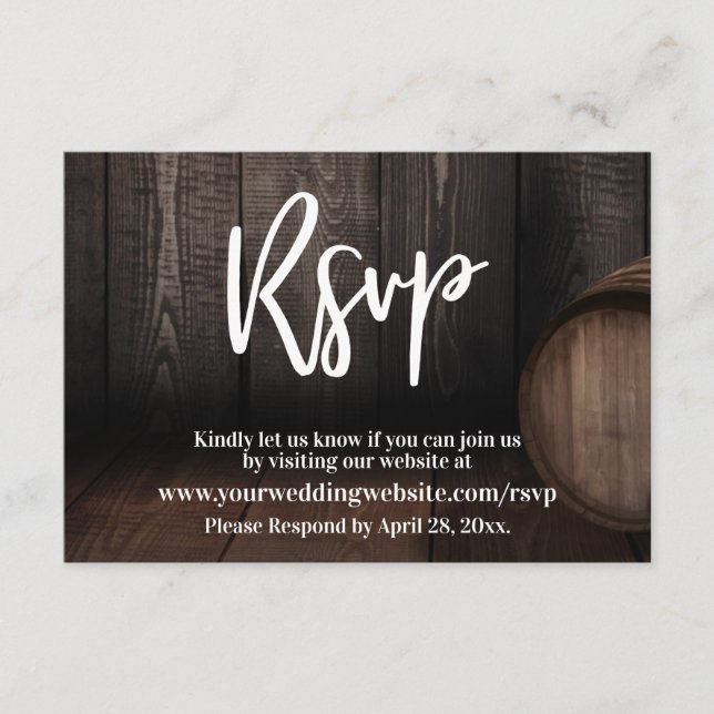 Casual Handwriting Typography Wooden Barrel RSVP Enclosure Card (Front)