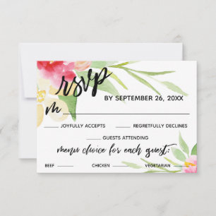 Casual Handwriting Watercolor Flowers Menu Choice
