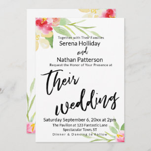 Casual Handwriting Watercolor Flowers Wedding Invitation
