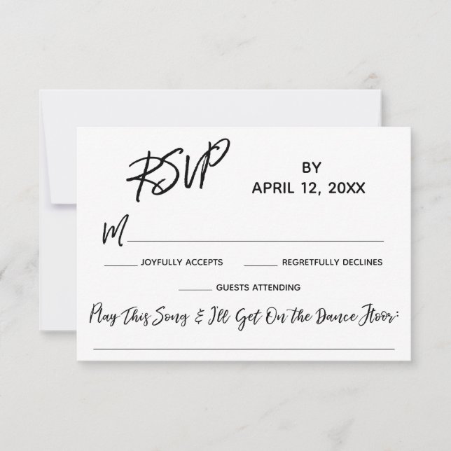 Casual Handwriting Wedding RSVP with Song Request Card (Front)