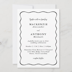 Casual Handwritten Wedding Black Wavy Border Invitation