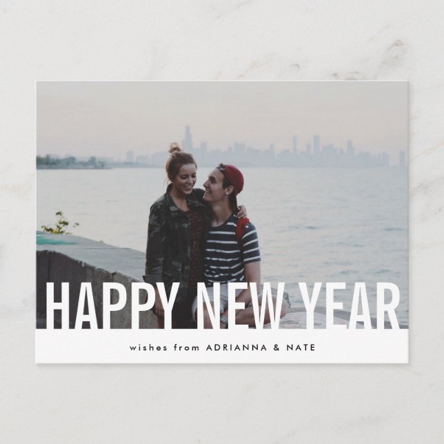 Casual Happy New Year Modern Holiday Photo Postcard (Front)