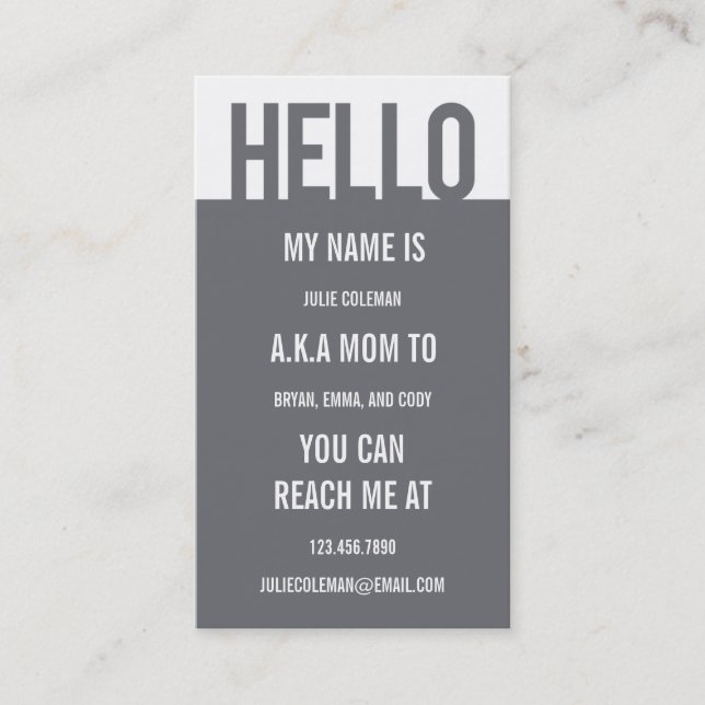 Casual Hello Mummy Card / Calling Card (Front)