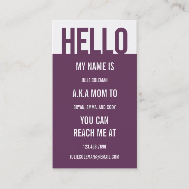 Casual Hello Mummy Card / Calling Card (Front)