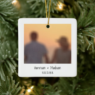 Casual instant Photo names date Christmas Ceramic Ornament