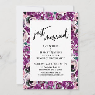 Casual Just Married Bold Pink Watercolor Flowers Invitation
