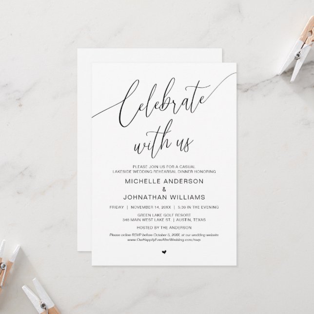 Casual Lakeside Casual Wedding Rehearsal Dinner In Invitation (Front/Back In Situ)