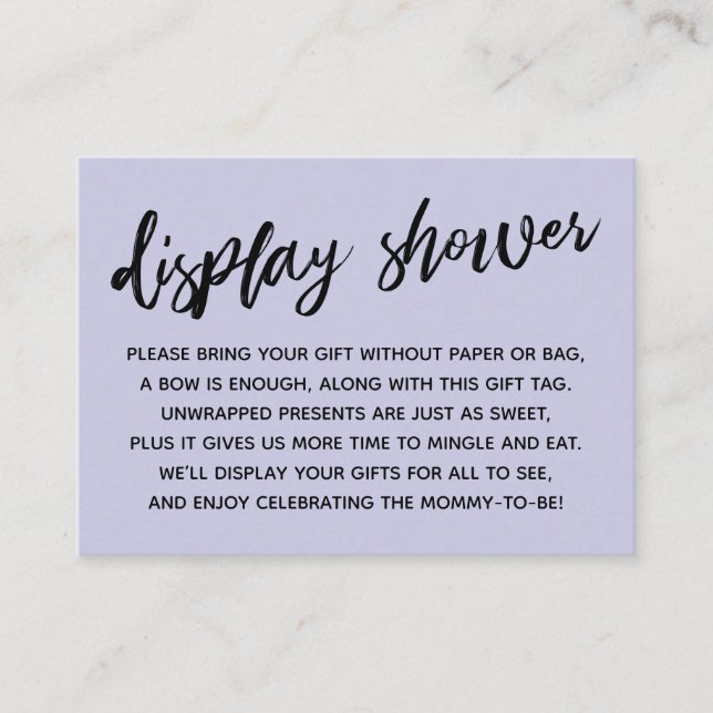 Casual Lavender Display Baby Shower No Wrapping Enclosure Card (Front)