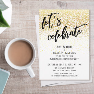 Casual Let's Celebrate Gold Confetti Reception Invitation
