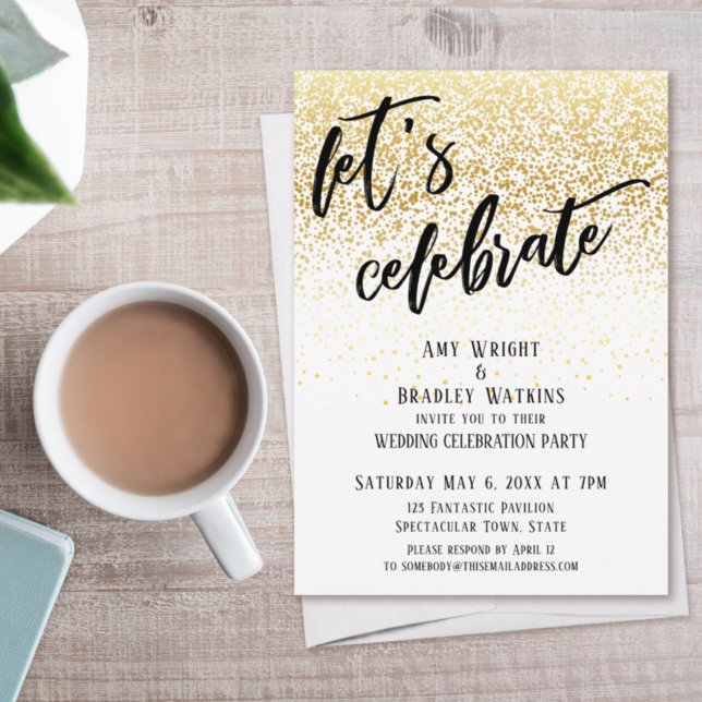 Casual Let's Celebrate Gold Confetti Reception Invitation (Creator Uploaded)