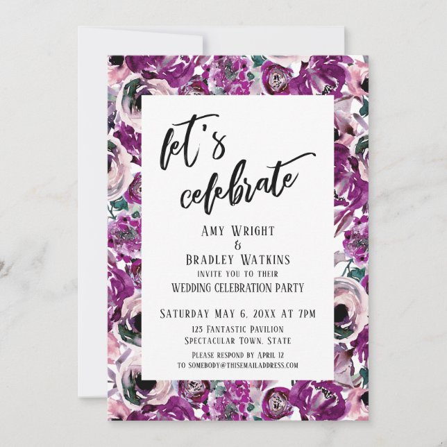 Casual Let's Celebrate Pink Watercolor Flowers Invitation (Front)