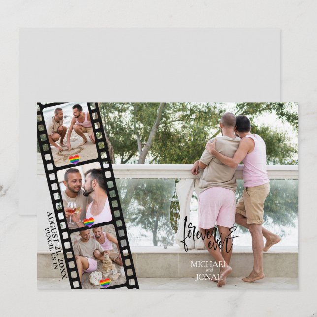 Casual LGBTQ 4 PHOTO Filmstrip Save the Date Invitation (Front/Back)