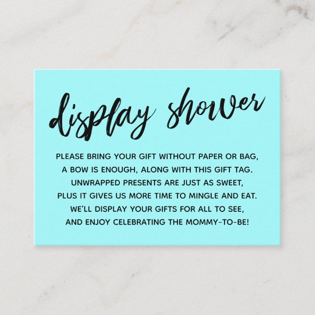 Casual Light Aqua Display Baby Shower No Wrapping Enclosure Card (Front)