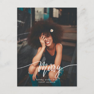 Casual Merry Script Photo Holiday Modern Postcard