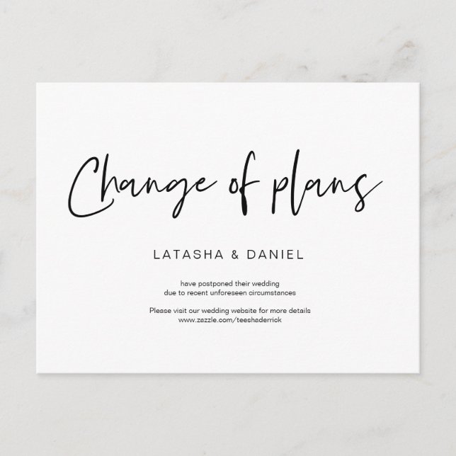Casual Minimal, Change of plans, Wedding Postponed Postcard (Front)