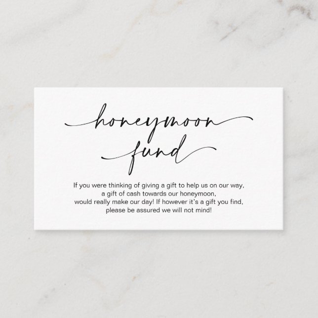 Casual Minimalist Black ink Pen, Honeymoon Wish Enclosure Card (Front)