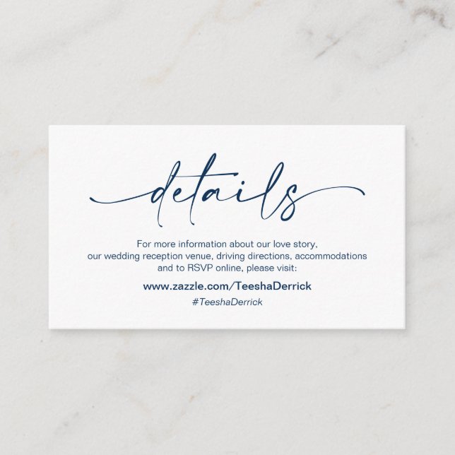 Casual Minimalist Navy ink Pen, Wedding Details Enclosure Card (Front)